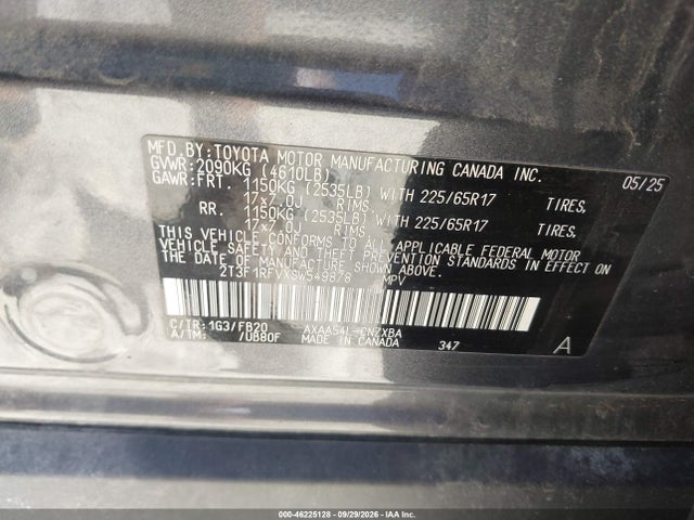 Aukcja sprzedaży 2025 Toyota Rav4 Le, vin: 2T3F1RFVXSW549878, numer aukcji: 46225128
