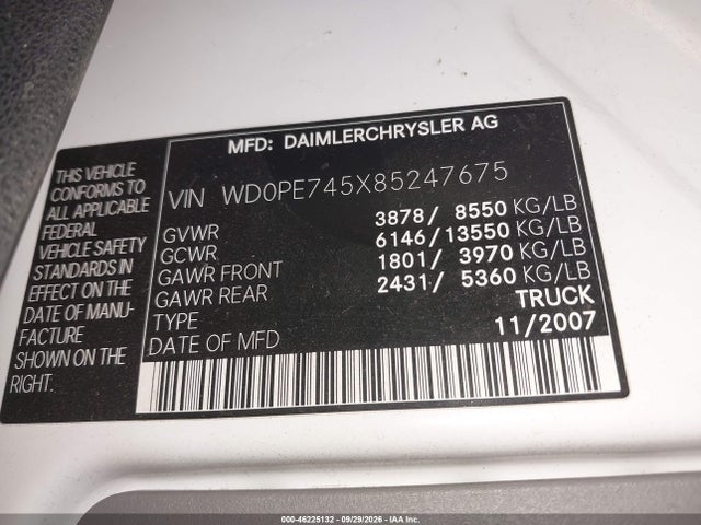 Aukcja sprzedaży 2008 Dodge Sprinter Van 2500, vin: WD0PE745X85247675, numer aukcji: 46225132