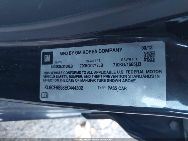 46225134 :رقم المزاد ، KL8CF6S98EC444302 vin ، 2014 Chevrolet Spark 2lt Auto مزاد بيع