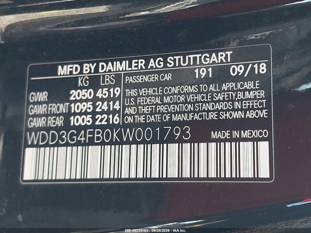 Продаж на аукціоні авто 2019 Mercedes-benz A 220 4matic, vin: WDD3G4FB0KW001793, номер лоту: 46225161