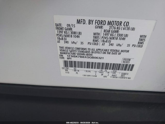 Ford Explorer 2016 1FM5K7B8XGGB06321 Image 9