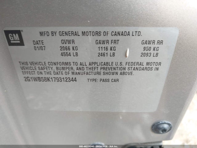 Продаж на аукціоні авто 2007 Chevrolet Impala Ls, vin: 2G1WB58K179312344, номер лоту: 46225240