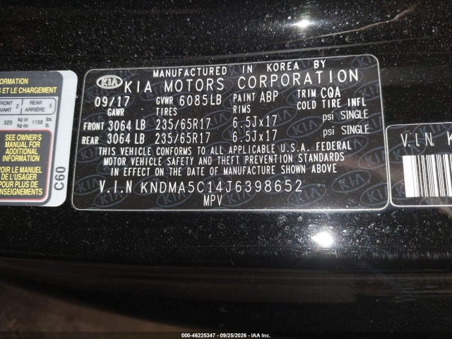 2018 Kia Sedona L მანქანა იყიდება აუქციონზე, vin: KNDMA5C14J6398652, აუქციონის ნომერი: 46225347
