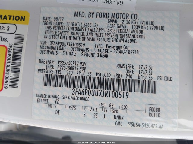 Продаж на аукціоні авто 2018 Ford Fusion Hybrid S, vin: 3FA6P0UUXJR100519, номер лоту: 46225354