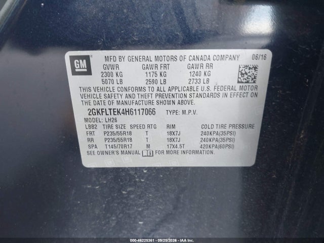 Продаж на аукціоні авто 2017 Gmc Terrain Sle-2, vin: 2GKFLTEK4H6117066, номер лоту: 46225361