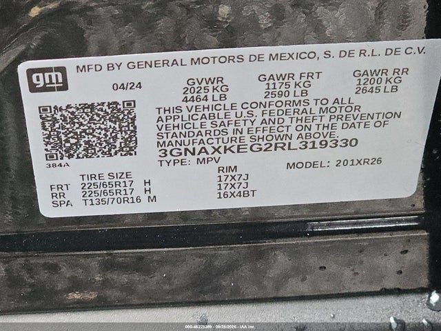46225389 :رقم المزاد ، 3GNAXKEG2RL319330 vin ، 2024 Chevrolet Equinox Fwd Lt مزاد بيع