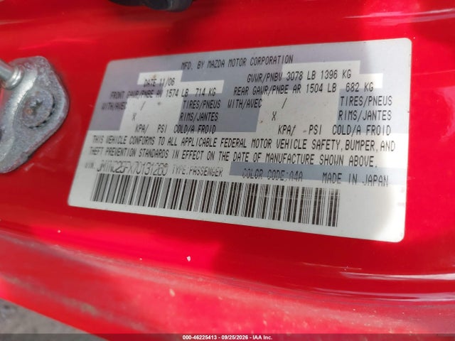 Aukcja sprzedaży 2007 Mazda Mx-5 Grand Touring, vin: JM1NC25FX70131260, numer aukcji: 46225413