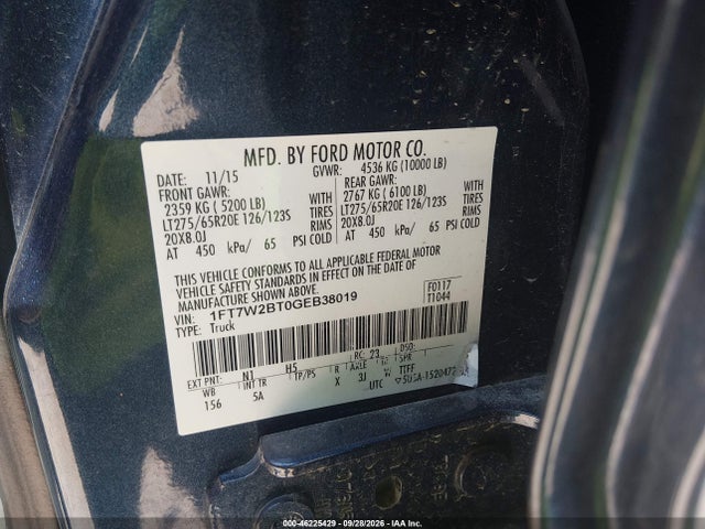 Продаж на аукціоні авто 2016 Ford F-250 Lariat, vin: 1FT7W2BT0GEB38019, номер лоту: 46225429
