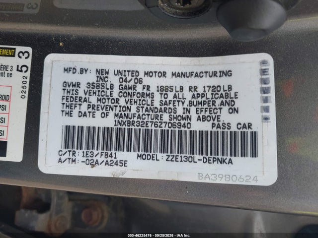 Aukcja sprzedaży 2006 Toyota Corolla Le, vin: 1NXBR32E76Z706940, numer aukcji: 46225476