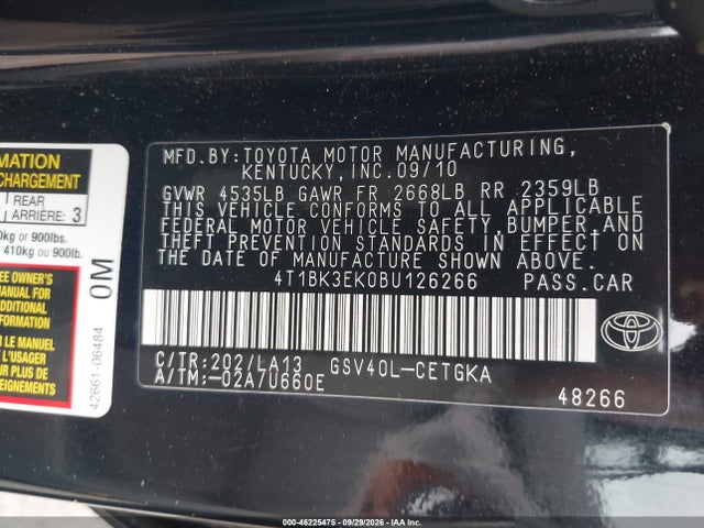 Продажа на аукционе авто 2011 Toyota Camry Xle V6, vin: 4T1BK3EK0BU126266, номер лота: 46225475
