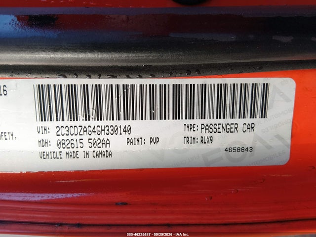 Продаж на аукціоні авто 2016 Dodge Challenger Sxt Plus, vin: 2C3CDZAG4GH330140, номер лоту: 46225487