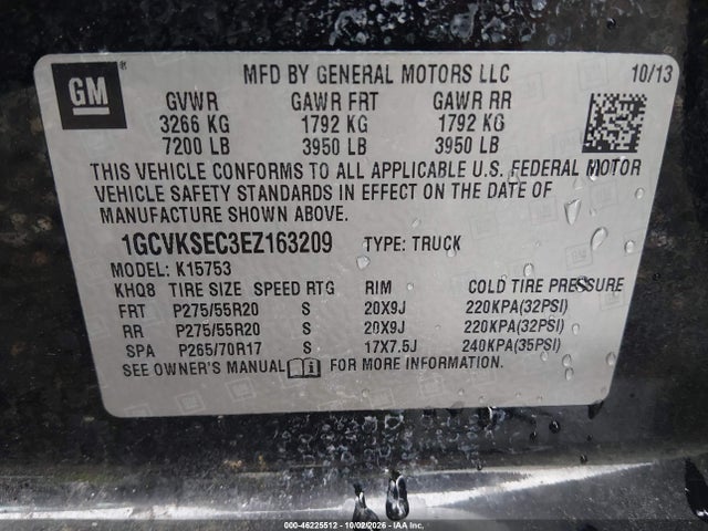 46225512 :رقم المزاد ، 1GCVKSEC3EZ163209 vin ، 2014 Chevrolet Silverado 1500 Ltz مزاد بيع