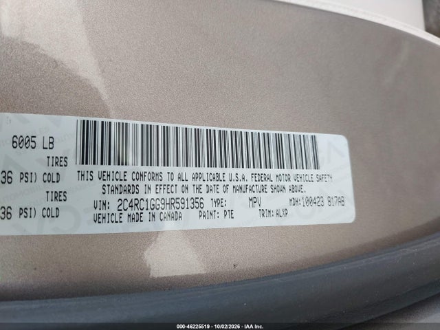 Продажа на аукционе авто 2017 Chrysler Pacifica Limited, vin: 2C4RC1GG9HR591356, номер лота: 46225519