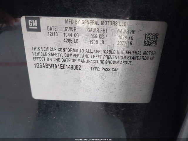 46225532 :رقم المزاد ، 1G6AB5RA1E0149082 vin ، 2014 Cadillac Ats Luxury مزاد بيع