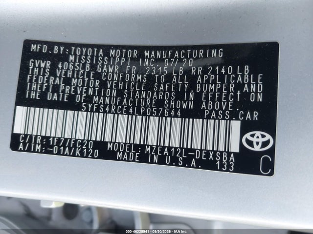 Toyota COROLLA SE 2020 5YFS4RCE4LP057644 Image 9
