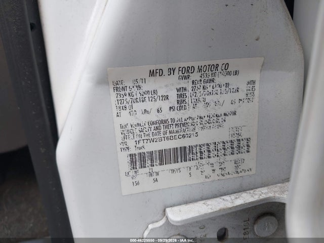 46225550 :رقم المزاد ، 1FT7W2BT6BEC60215 vin ، 2011 Ford F-250 Lariat مزاد بيع