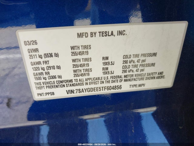 7SAYGDEE5TF604856 Tesla Model Y All-wheel Drive/long Range Launch Series/premium All-wheel Drive