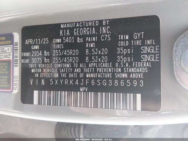 46225569 :رقم المزاد ، 5XYRK4JF6SG386593 vin ، 2025 Kia Sorento Sx مزاد بيع