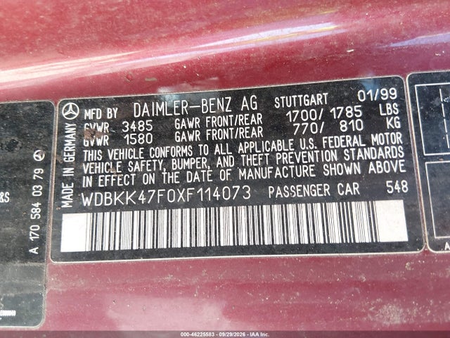 Продаж на аукціоні авто 1999 Mercedes-benz Slk 230 Kompressor, vin: WDBKK47F0XF114073, номер лоту: 46225583