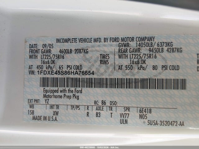 Продаж на аукціоні авто 2006 Ford E-450 Cutaway, vin: 1FDXE45S86HA76654, номер лоту: 46225588