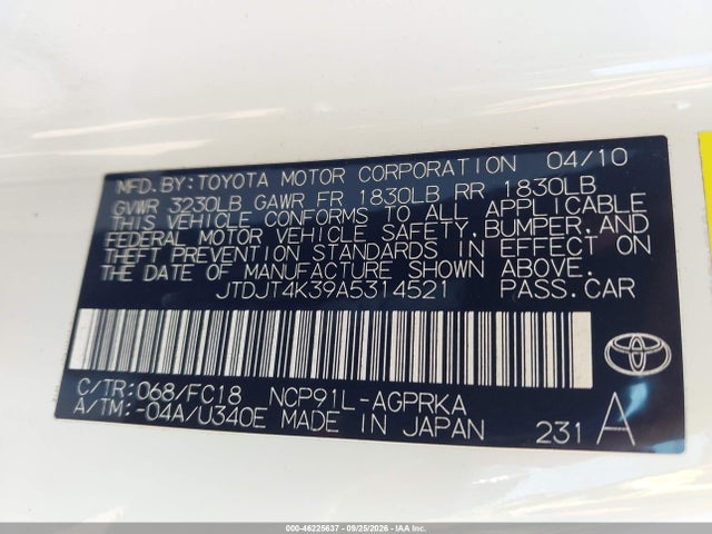 Продаж на аукціоні авто 2010 Toyota Yaris, vin: JTDJT4K39A5314521, номер лоту: 46225637