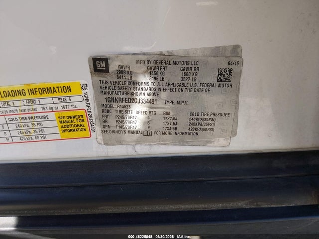 Продаж на аукціоні авто 2016 Chevrolet Traverse Ls, vin: 1GNKRFED2GJ334491, номер лоту: 46225648