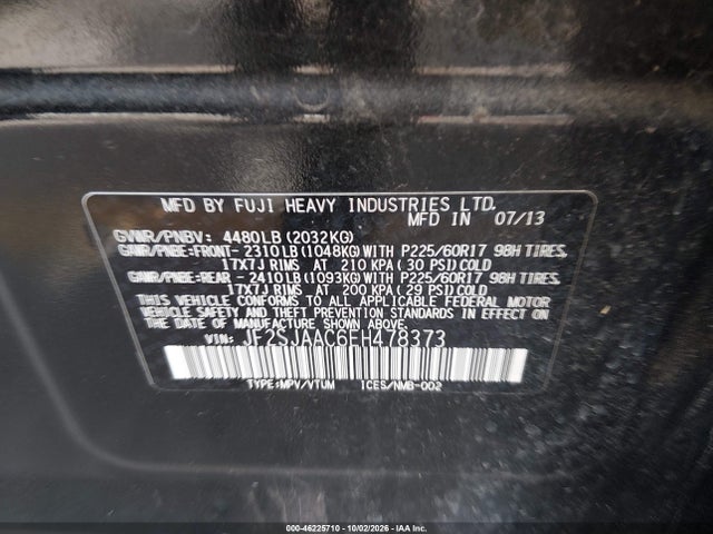 46225710 :رقم المزاد ، JF2SJAAC6EH478373 vin ، 2014 Subaru Forester 2.5i مزاد بيع