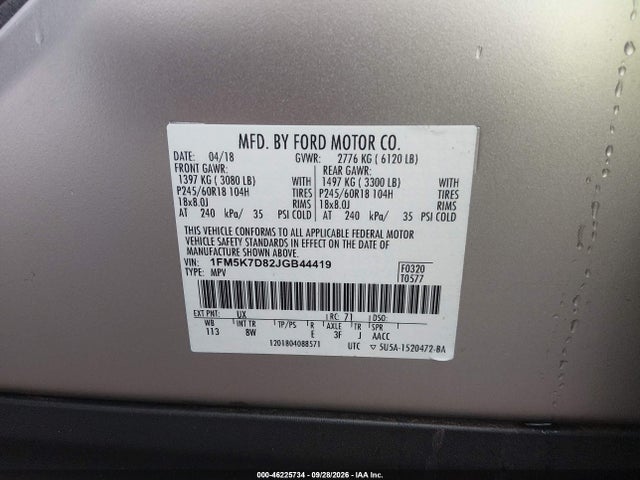 Продаж на аукціоні авто 2018 Ford Explorer Xlt, vin: 1FM5K7D82JGB44419, номер лоту: 46225734