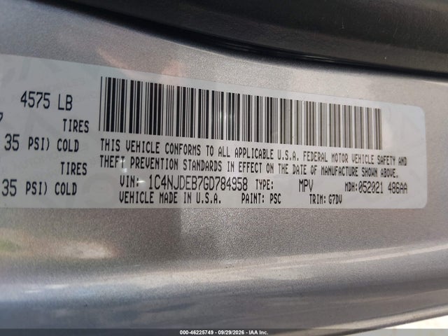46225749 :رقم المزاد ، 1C4NJDEB7GD784958 vin ، 2016 Jeep Compass Latitude مزاد بيع