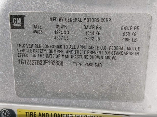 2009 Chevrolet Malibu Lt მანქანა იყიდება აუქციონზე, vin: 1G1ZJ57B29F163888, აუქციონის ნომერი: 46225777