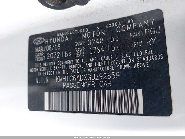Продаж на аукціоні авто 2016 Hyundai Veloster, vin: KMHTC6ADXGU292859, номер лоту: 46225783