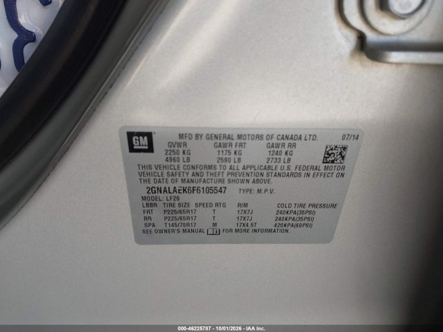 2015 Chevrolet Equinox Ls მანქანა იყიდება აუქციონზე, vin: 2GNALAEK6F6105547, აუქციონის ნომერი: 46225787