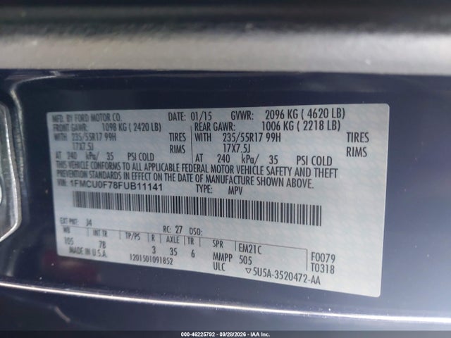 Ford ESCAPE S 2015 1FMCU0F78FUB11141 Image 9