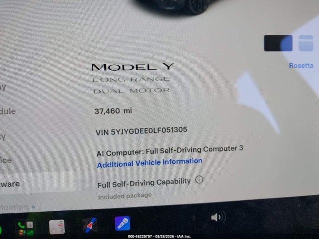 Aukcja sprzedaży 2020 Tesla Model Y Long Range Dual Motor All-wheel Drive, vin: 5YJYGDEE0LF051305, numer aukcji: 46225797