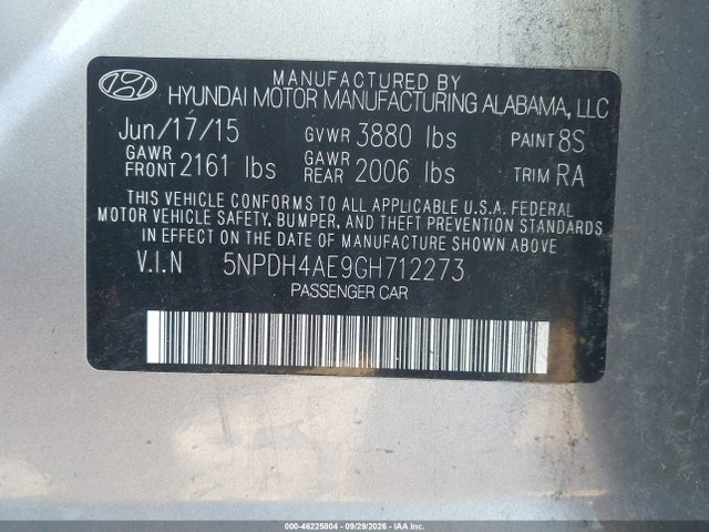 Продаж на аукціоні авто 2016 Hyundai Elantra Se, vin: 5NPDH4AE9GH712273, номер лоту: 46225804