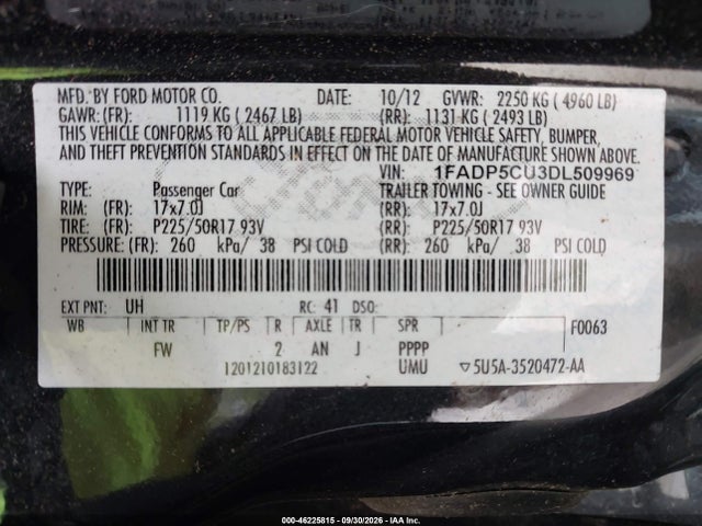 Aukcja sprzedaży 2013 Ford C-max Energi Sel, vin: 1FADP5CU3DL509969, numer aukcji: 46225815