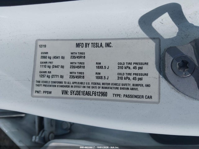 5YJ3E1EA6LF612960 Tesla Model 3 Standard Range Plus Rear-wheel Drive/standard Range Rear-wheel Drive