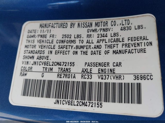 Продажа на аукционе авто 2012 Infiniti G37 X, vin: JN1CV6EL2CM472155, номер лота: 46225828