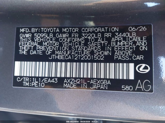 JTHBECA12T2001502 Lexus ES 350