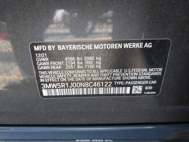 BMW 330I 2022 3MW5R1J00N8C46122 Image 9