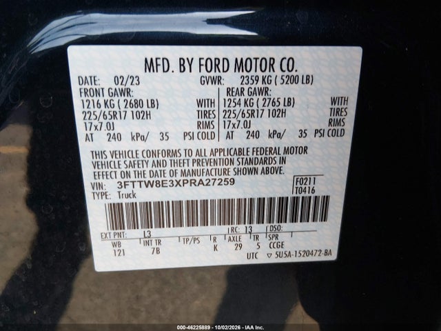 Aukcja sprzedaży 2023 Ford Maverick Xlt, vin: 3FTTW8E3XPRA27259, numer aukcji: 46225889