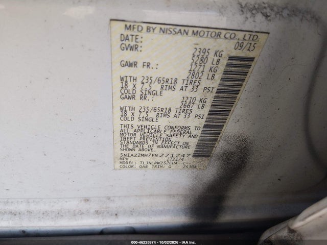 Nissan MURANO SL 2015 5N1AZ2MH7FN271747 Image 9