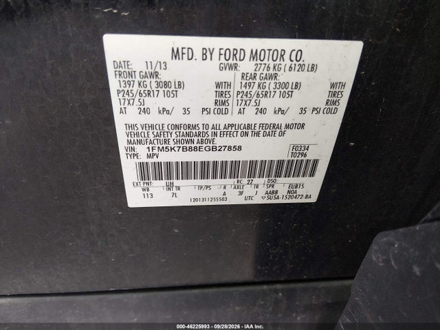 2014 Ford Explorer მანქანა იყიდება აუქციონზე, vin: 1FM5K7B88EGB27858, აუქციონის ნომერი: 46225993