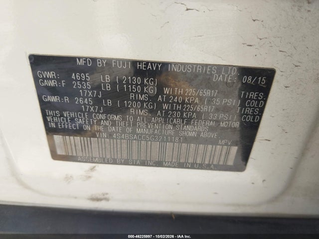 4S4BSACC5G3211181 Subaru Outback 2.5i Premium