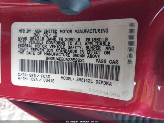 Продаж на аукціоні авто 2010 Toyota Corolla Le, vin: 1NXBU4EE0AZ352221, номер лоту: 46226054