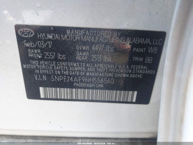 Продажа на аукционе авто 2017 Hyundai Sonata Se, vin: 5NPE24AF9HH556560, номер лота: 46226064