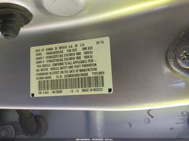 2013 Honda Cr-v Lx მანქანა იყიდება აუქციონზე, vin: 3CZRM3H39DG704303, აუქციონის ნომერი: 46226082