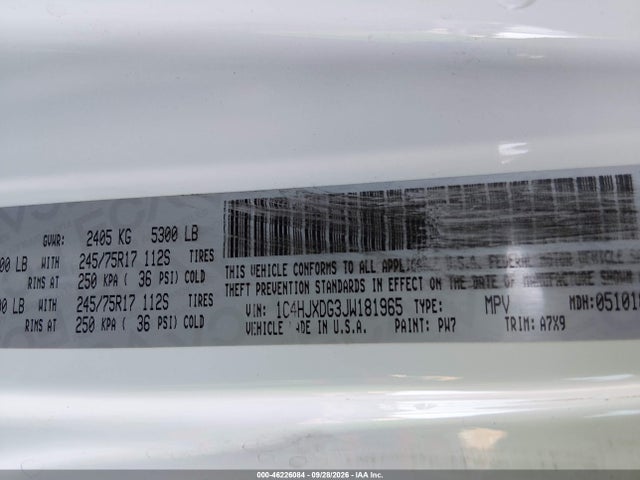 2018 Jeep Wrangler Unlimited Sport S 4x4 მანქანა იყიდება აუქციონზე, vin: 1C4HJXDG3JW181965, აუქციონის ნომერი: 46226084