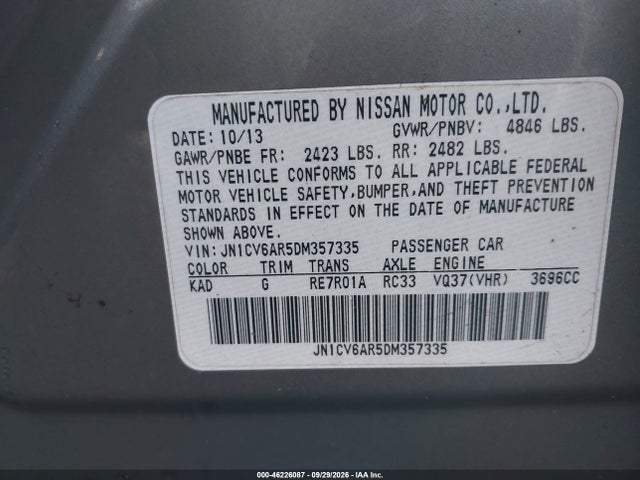 Продаж на аукціоні авто 2013 Infiniti G37x, vin: JN1CV6AR5DM357335, номер лоту: 46226087