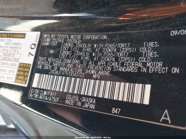 Продаж на аукціоні авто 2007 Toyota Fj Cruiser, vin: JTEBU11F970043103, номер лоту: 46226125